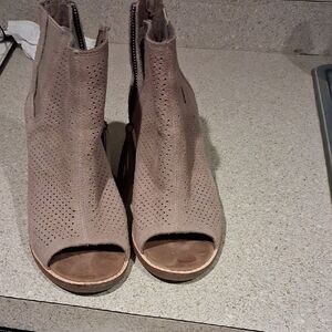 Toms Taupe Peep-Toe Ankle Booties